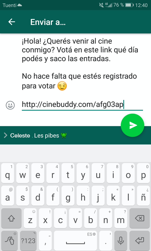 Ya seleccionaste los contactos para invitar al cine, ahora podés enviarle la invitación para que voten.